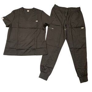 NiaaHinn Women's Black Scrub Set V-Neck Top Jogger Pants Size L 42032-L NEW